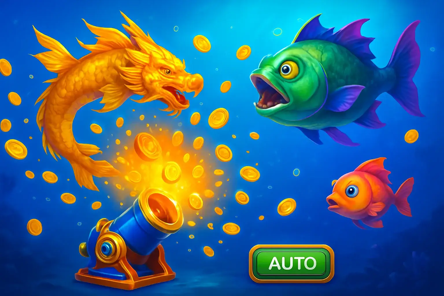 Vibrant Philippine casino fishing game with colorful fish and cannon UI