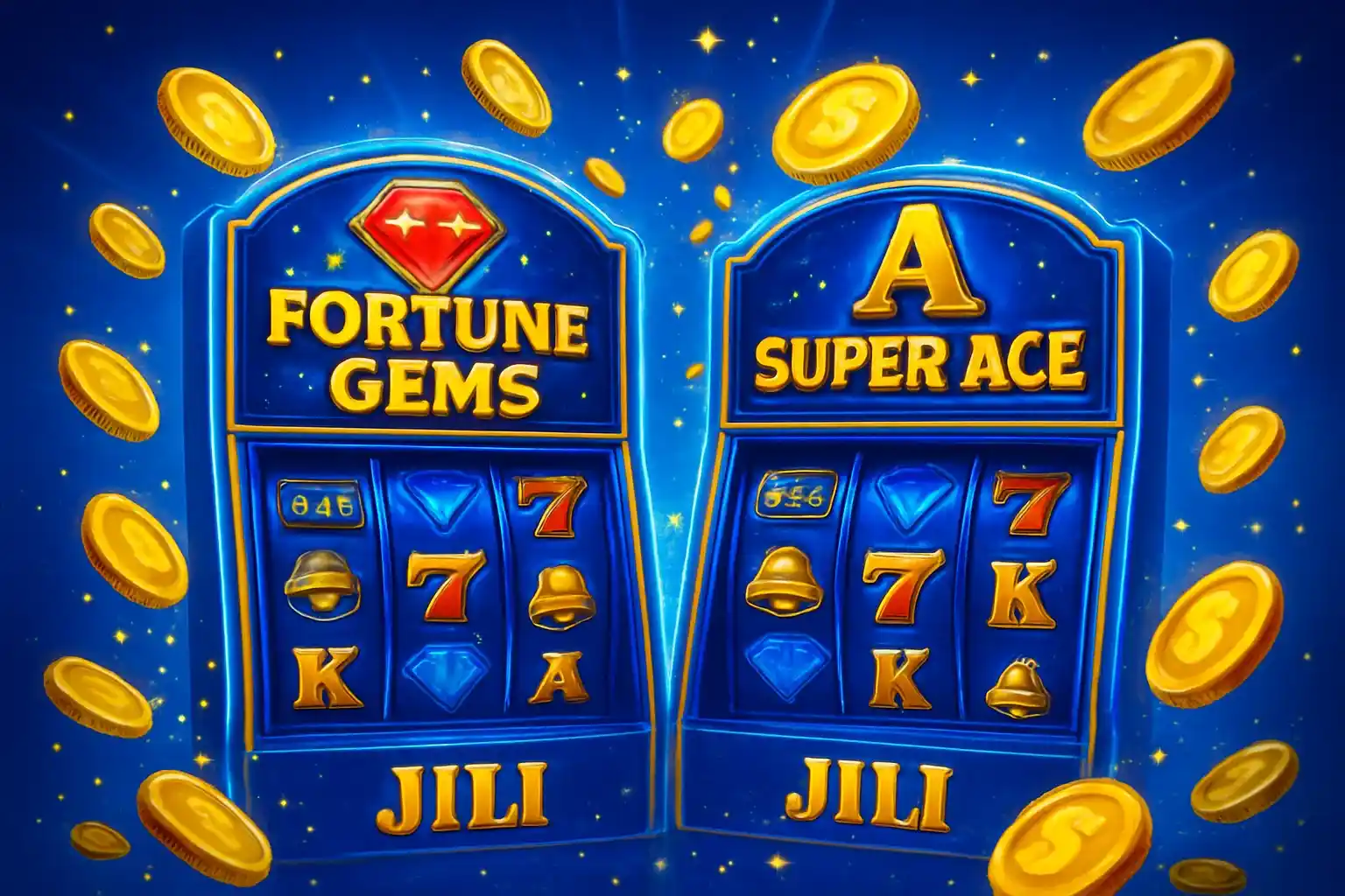 Bright Philippine casino slot machines with JILI symbols and exploding gold coins